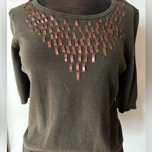 Joneswear Dark Green knit top with copper embellishments